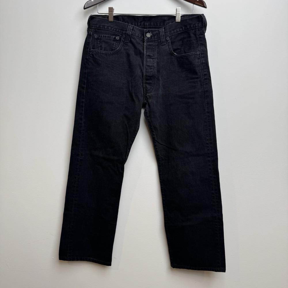 Levi's 501 Black Straight Leg Denim 34x32 Jeans Pants Men's Regular Fit, Button